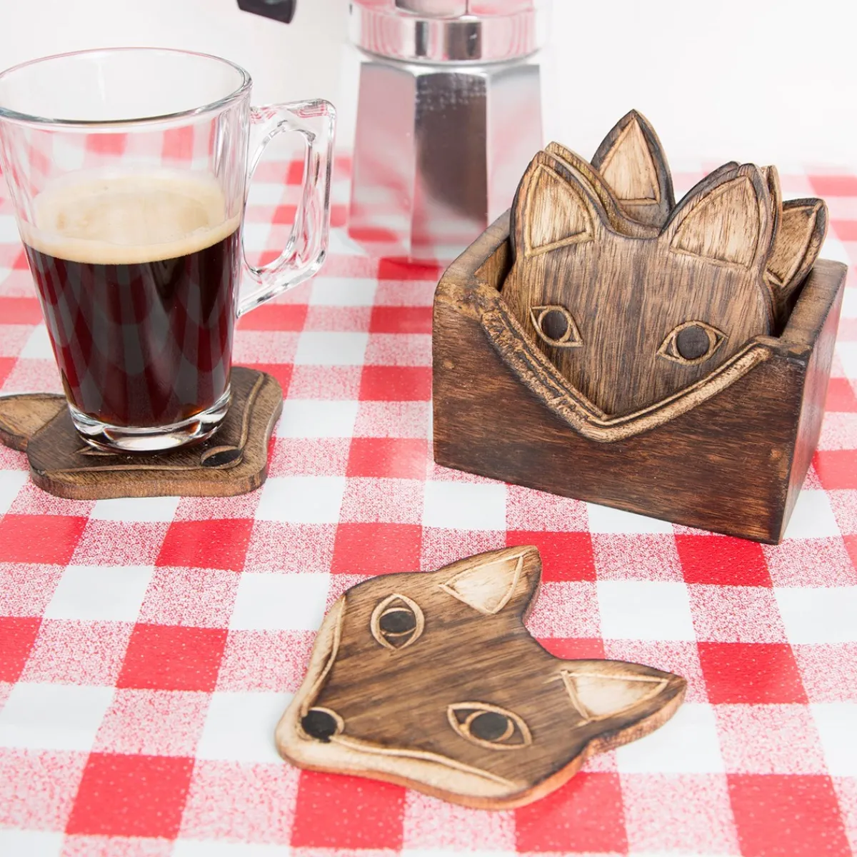 Discount Sass and Belle Wooden Brown Fox Coasters - Set of 6