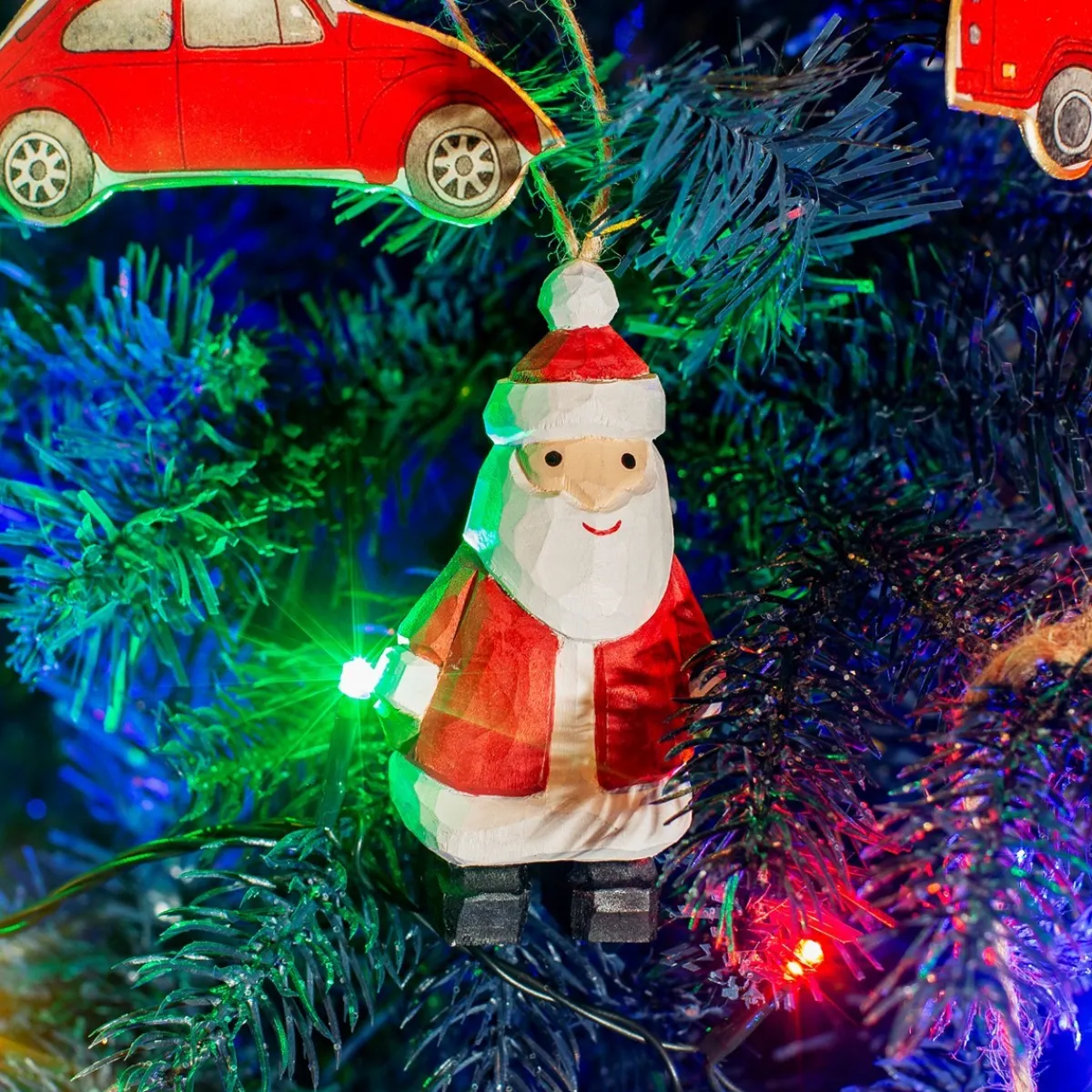 Hot Sass and Belle Wooden Santa Hanging Decoration