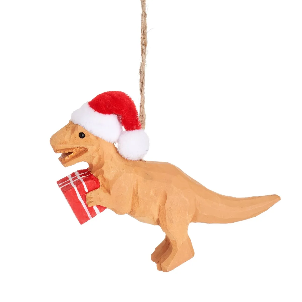 Hot Sass and Belle Wooden T Rex with Present Decoration