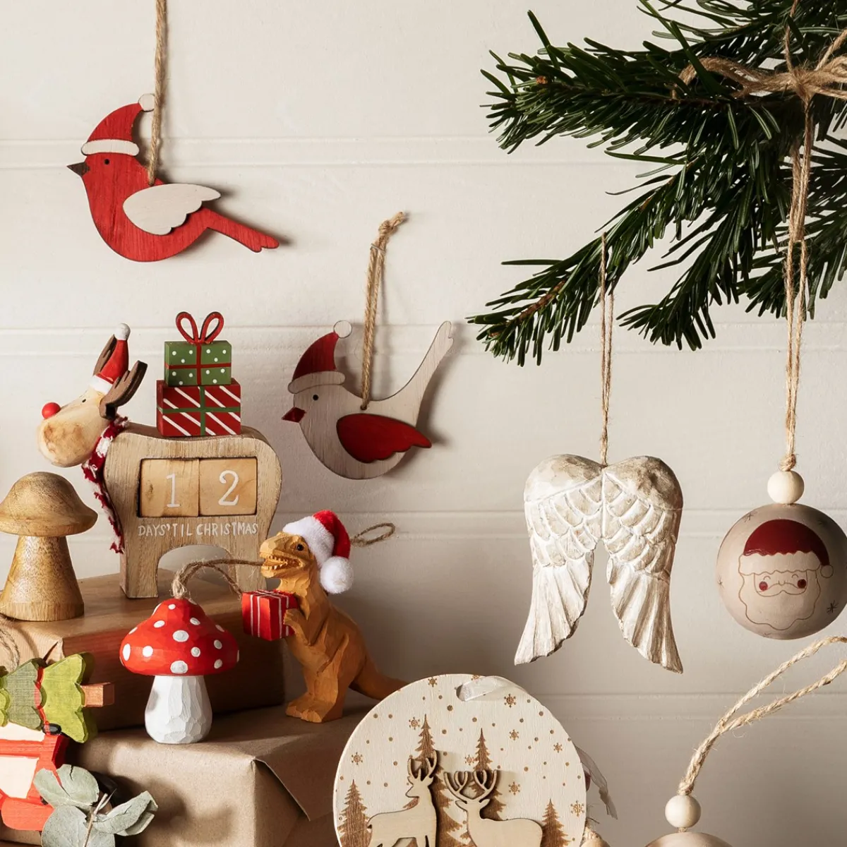 Hot Sass and Belle Wooden T Rex with Present Decoration